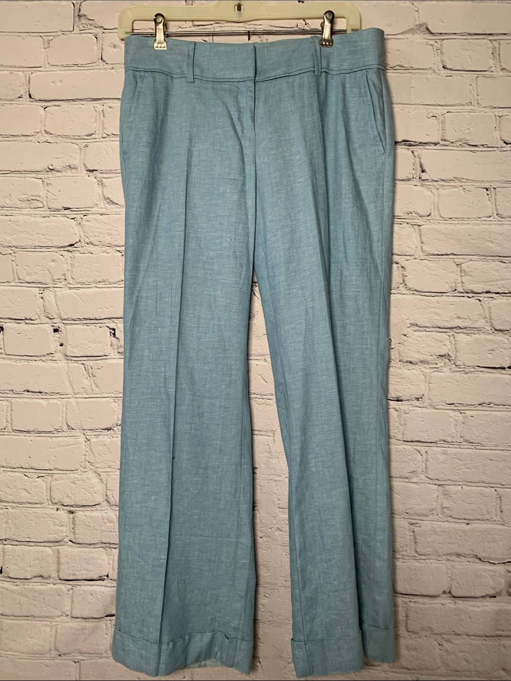 LOFT Light Blue Wide-Leg Pleated Trousers